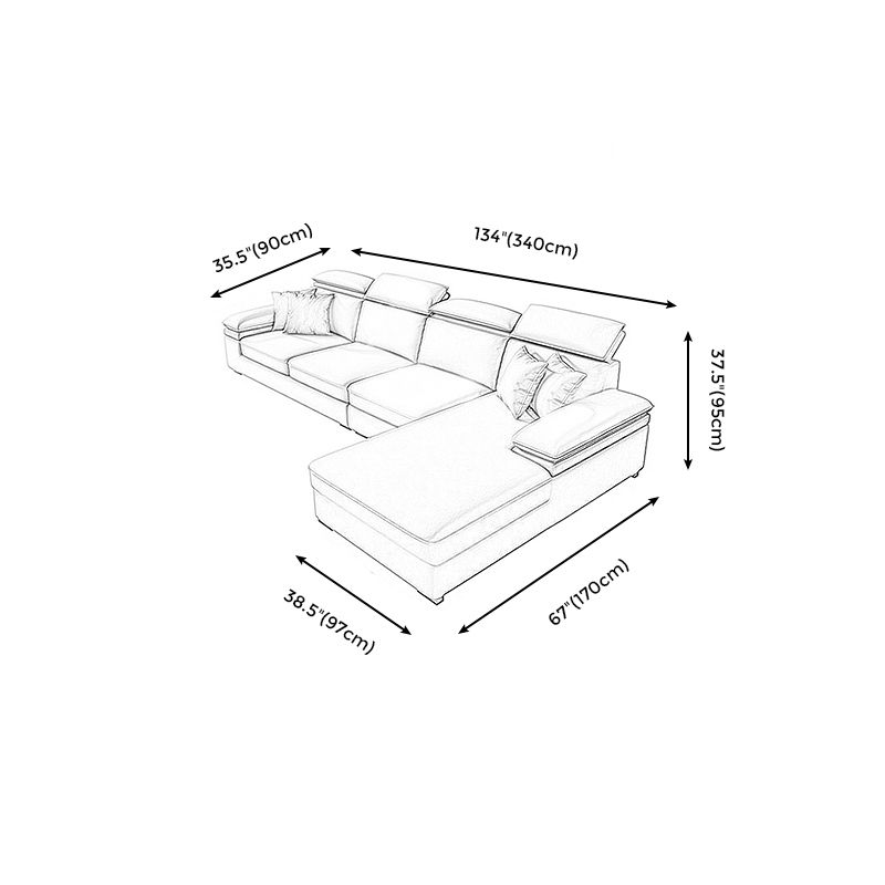 Grey L-Shape Sectional with Pillow Back Cushions Sofa for Living Room