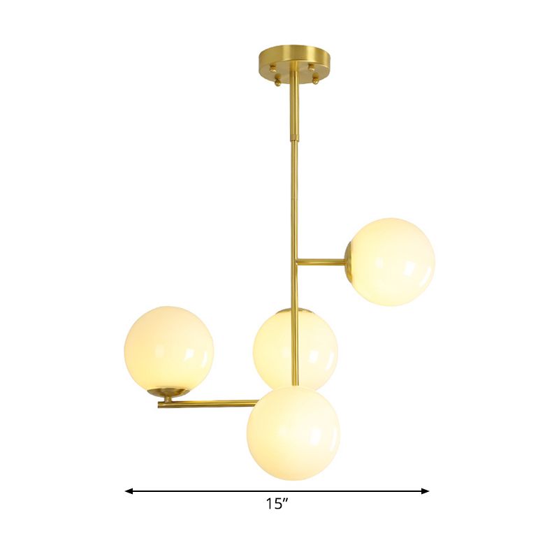 Modernist 4 Heads Pendant Chandelier Gold Ball Ceiling Hanging Light with Milky Glass Shade