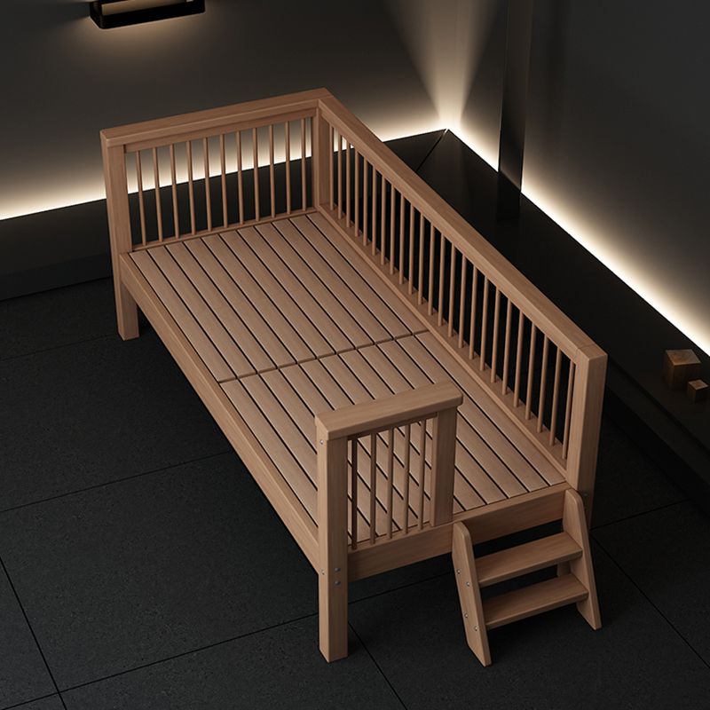 Tall Clearance Toddler Bed Natural Solid Wood Kids Bed with Detachable Guardrails