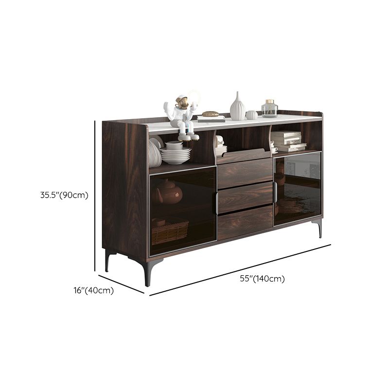 Modern Walnut Dining Hutch 3 Drawers Brown Hutch Cabinet for Dining Room