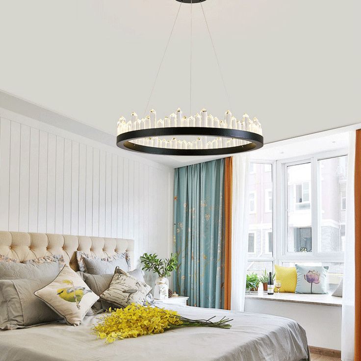 Postmoderne Simplicity Circular Plafond lustre Crystal Hanging Light avec cordon suspendu pour le salon