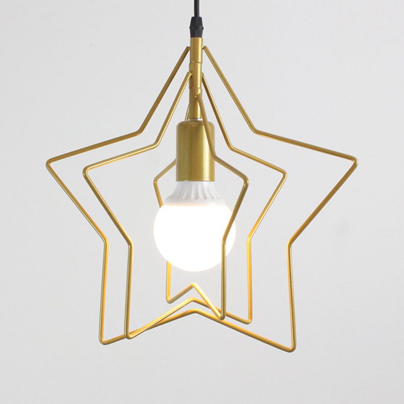 Metal Gold Pendant Light armatuur Triple Star/Round Frame enkel industrieel hangend plafondlicht