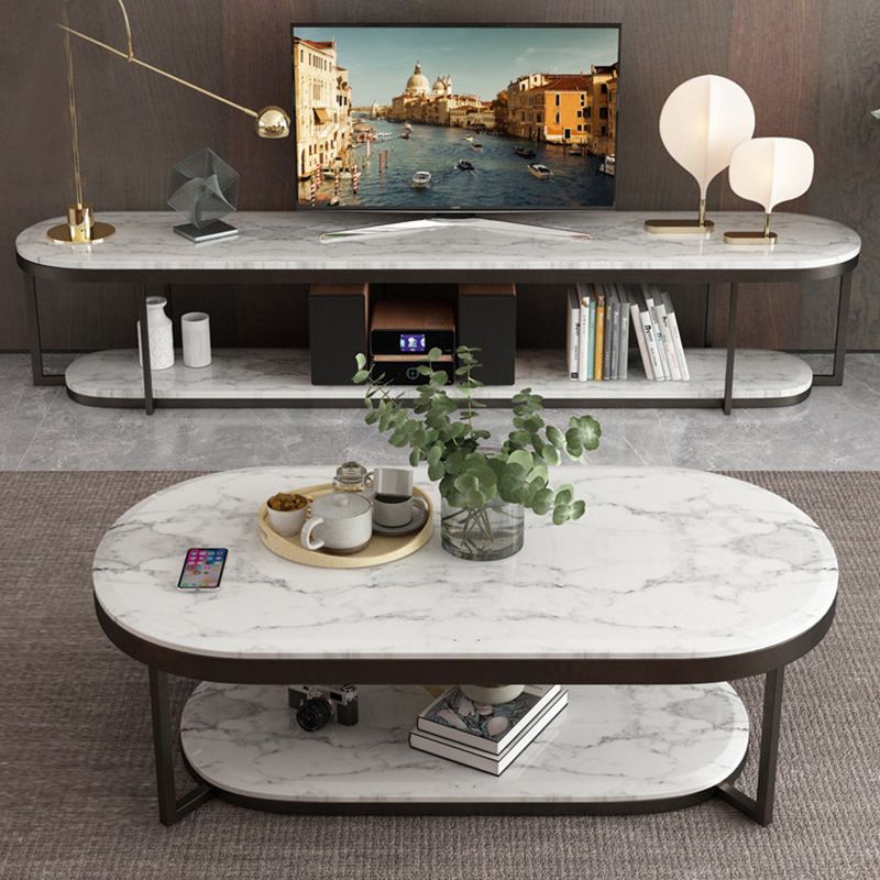 Modern 16" W TV Media Stand Marble Open Shelving TV Stand Console