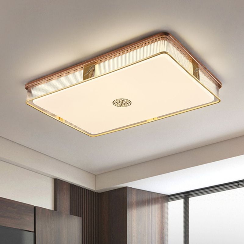 Wood LED Flush Mount Geometric Shape Modern Ceiling Light with Acrylic Shade for Bedroom