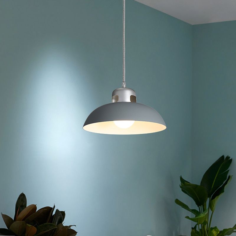 Metalen zwart/grijs/wit hangende lamp koepelle 1 lichte vintage hangselverlichting voor eetkamer