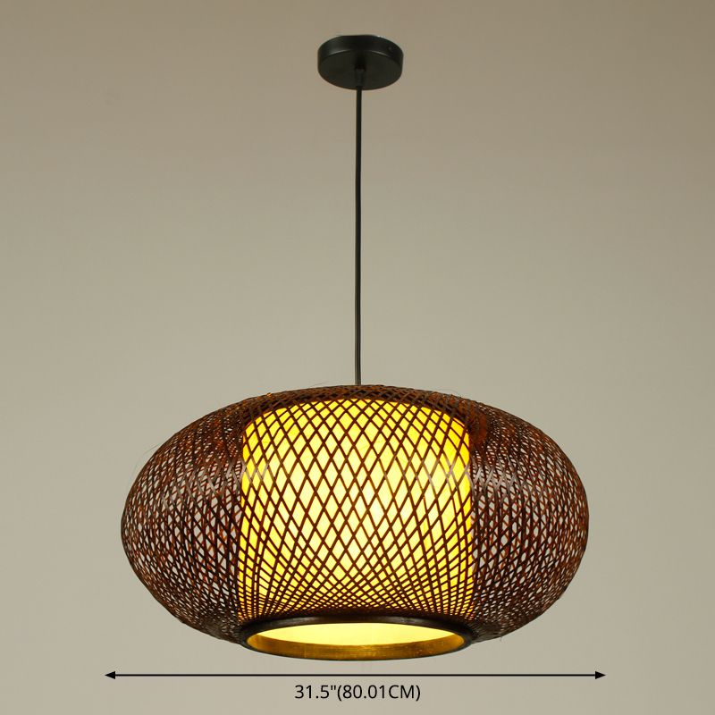 Japanese Style Bamboo Pendant Light Drum Shape Ceiling Light Fixture for Living Room