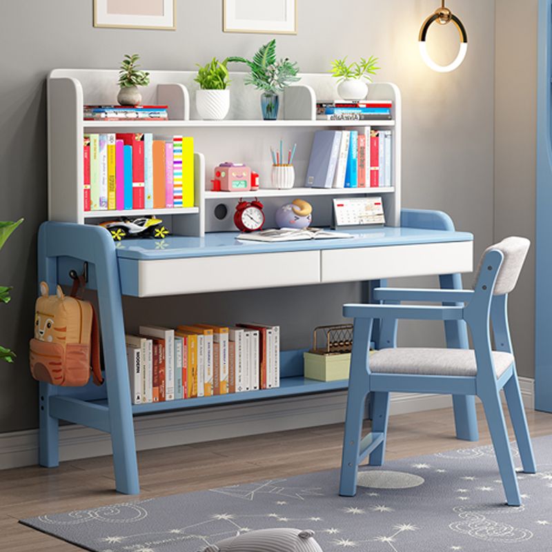 Solid Wood Study Desk with Bookshelf with Storage Drawer Home Multifunctional Lifting