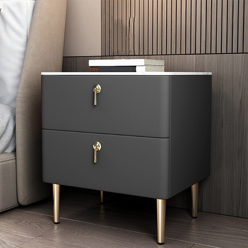 Solid Wood Frame 2 Drawer Leather Gold Table Legs Multi Color Choice Nightstand