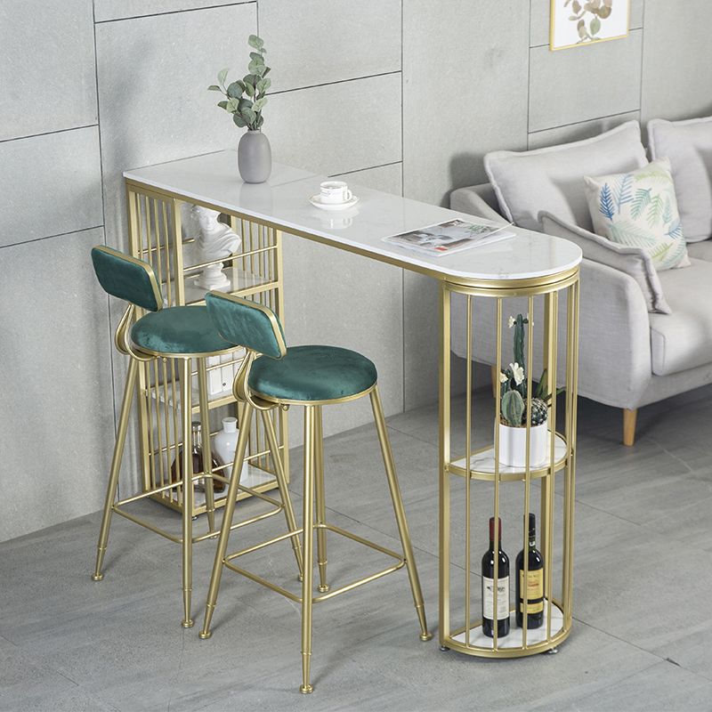 Gold Glam Style Table in Faux Marble Bar Table with Metal Base for Kitchen