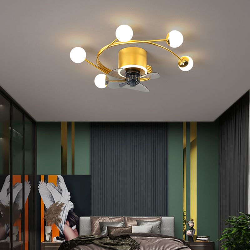 Nordic Style Iron Ceiling Fan Lamp Ball Shape LED Ceiling Fan Light for Bedroom