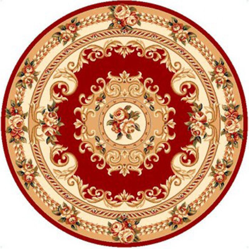 Round Yellow Tone Retro Carpet Polyester European Print Rug Non-Slip Backing Indoor Rug for Bedroom