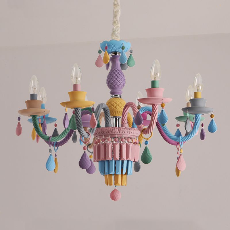 Chandelier en forme de bougie Macaroon moderne en acier inoxydable en acier inoxydable Pendentif pour chambre à coucher