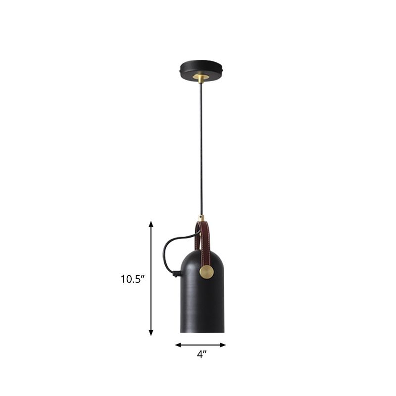 Half Capsule Iron Hanging Lighting Antiqued 1-Head Dining Room Suspension Lamp in Black with Handle