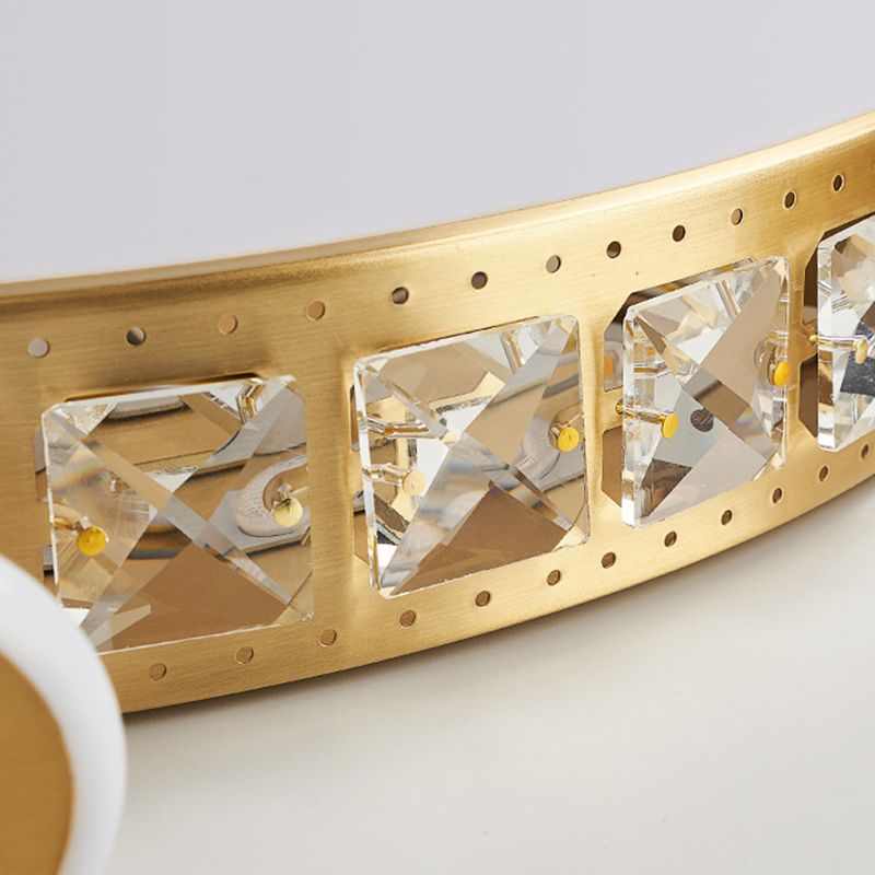 Contemporary Ceiling Lighting Gold Flush Mount Fixture with Crystal for Bedroom