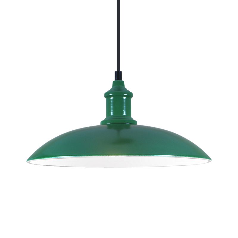 Green/Red Bowl Hanging Lamp Industrial Metal 1 Light Living Room Ceiling Pendant Light, 12.5"/16" Width