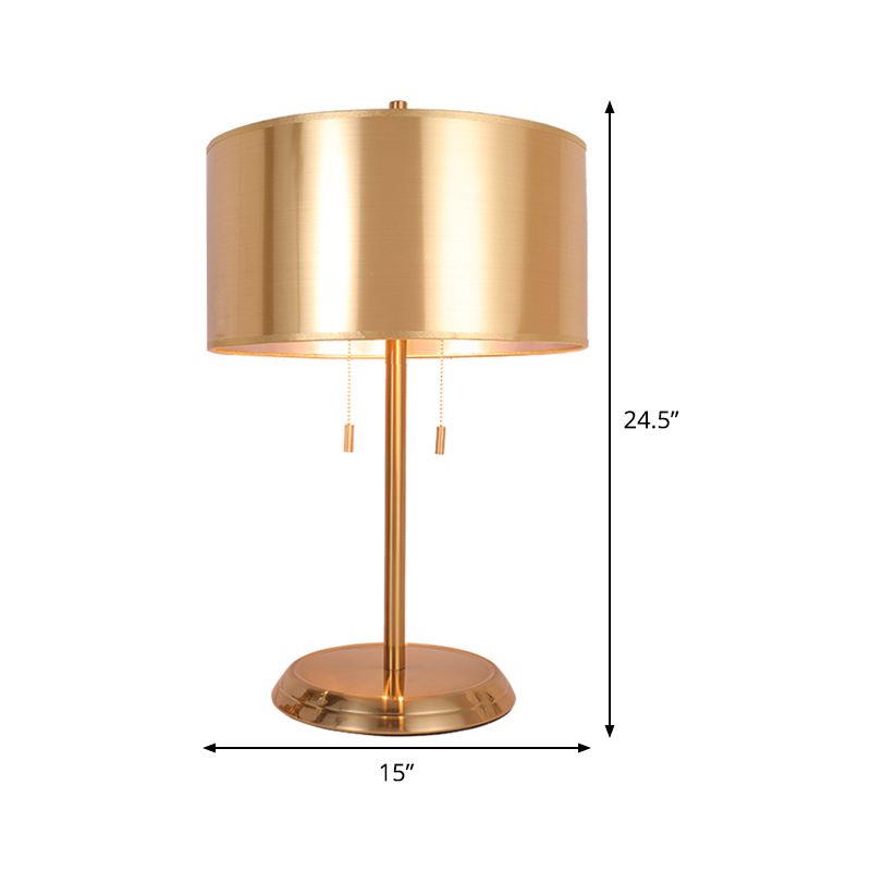 Gold Drum Desk Light Modernism 1 Head Fabric Task Lighting with Round Metal Base