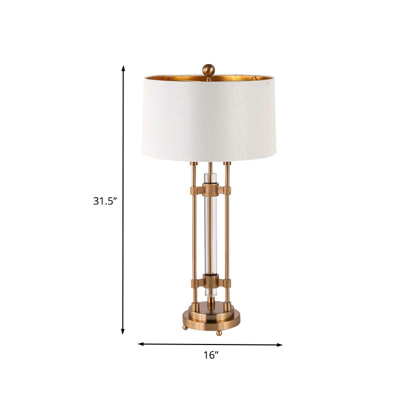 Fabric Barrel Desk Lamp Modern 1 Bulb Gold Table Light, Round Gold Metallic Base