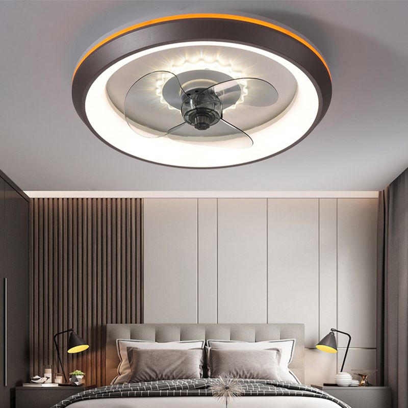 Circular Shade Bedroom Fan Light Fixture Acrylic Nordic Style LED Semi Flush Ceiling Light