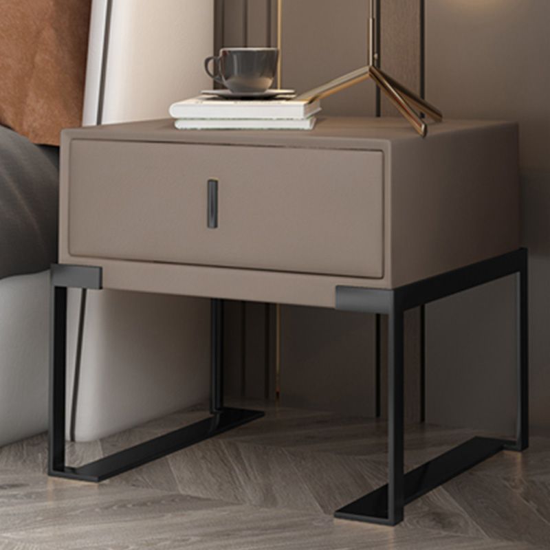 Leather 1 Drawer Nightstand Contemporary Night Table with Metal Legs