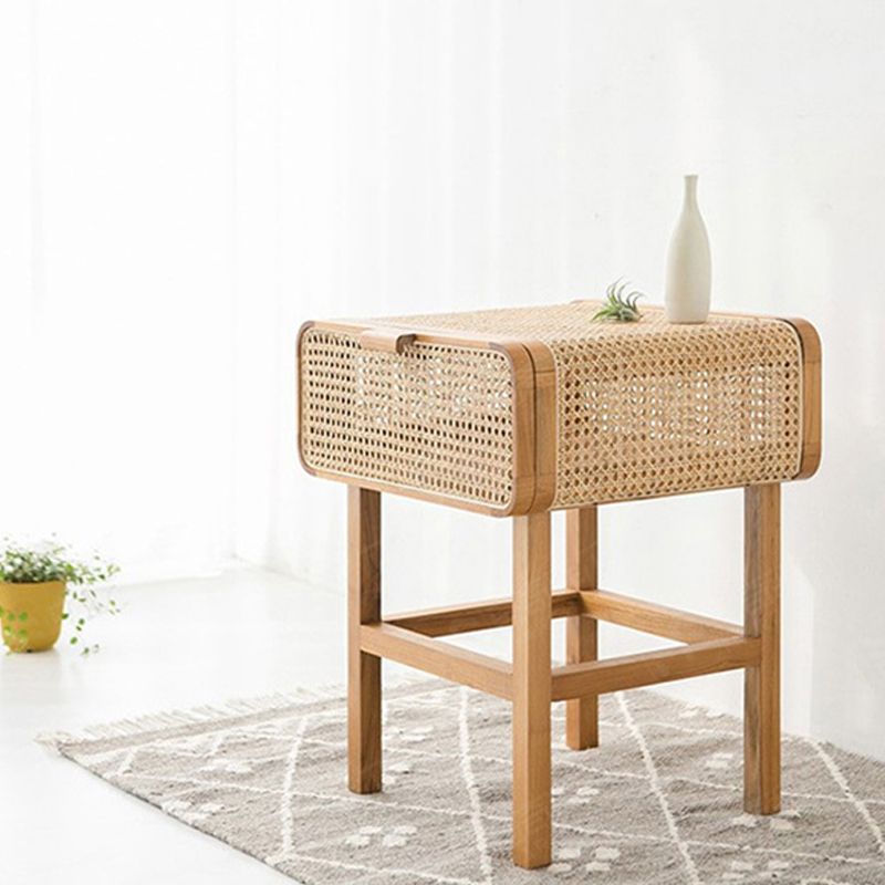 1 Door Rattan Nightstand Modern Bedside Cabinet With Legs ,23.6" Tall