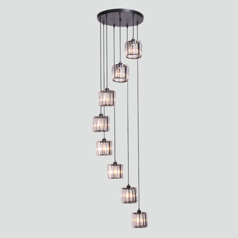 Geometrical Shade Staircase Suspension Light Glass Contemporary Multi Light Pendant