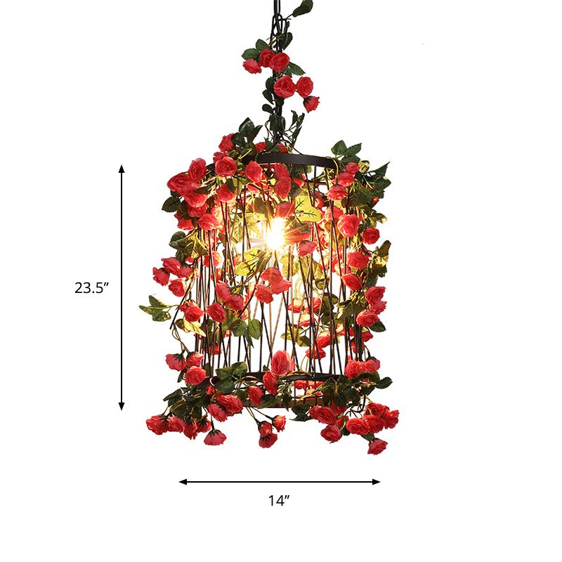 Cilindro de metal Cage Suspension Farmhouse Light Farmhouse 1 Head Restaurant Flower Down Lighting Colgante en negro