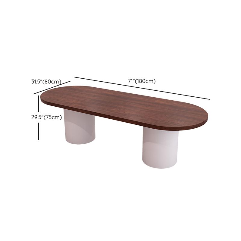 Oval Shaped Office Conference Table Wood Writing Desk in White and Brown