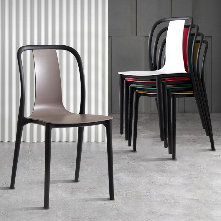 Scandinavian Armless Dining Chairs Plastic Slat Back Side Chairs with Black Legs