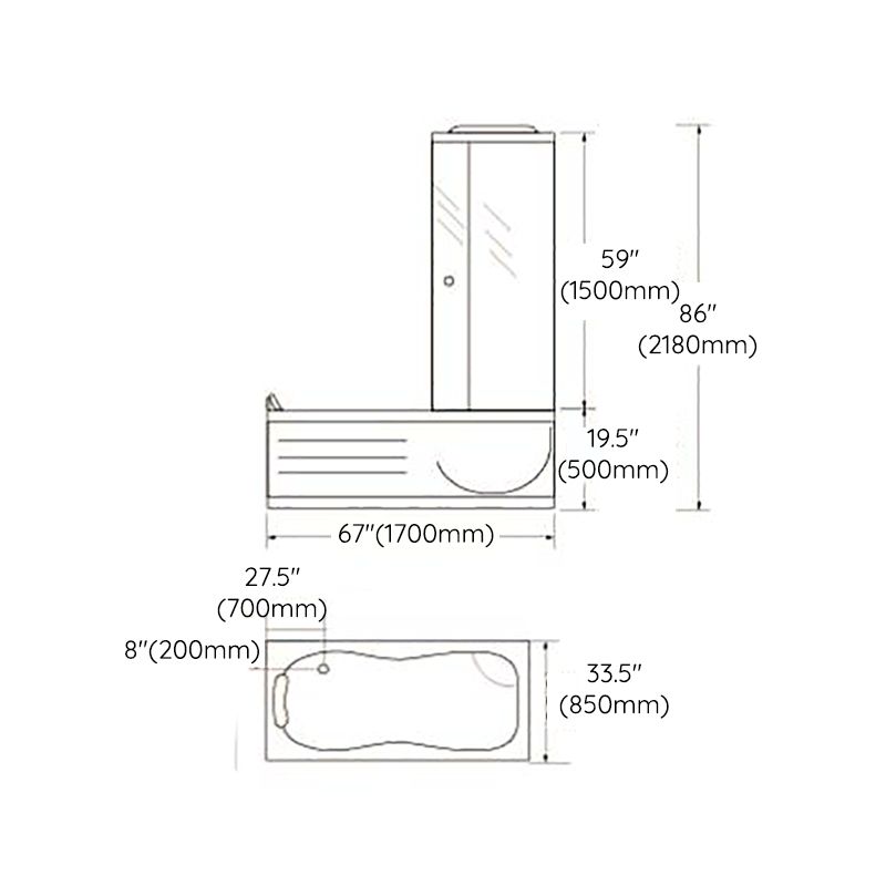 Rounded Tub & Shower Kit Clear Tempered Glass Tub & Shower Kit with Base Kit