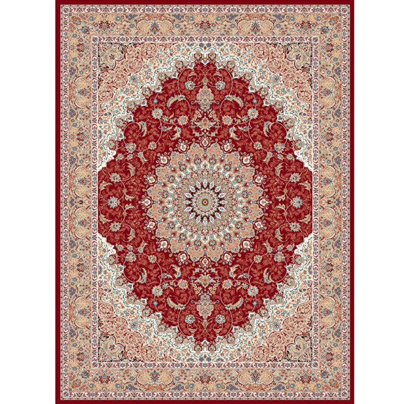 Red Tone Traditional Carpet Polyester Concentric Circles Indoor Rug Easy Care Carpet for Living Room