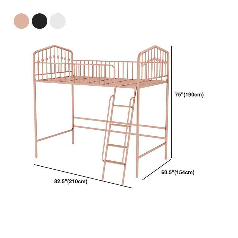 Contemporary Metal High Loft Bed with Guardrail and Ladder Open Frame Bed