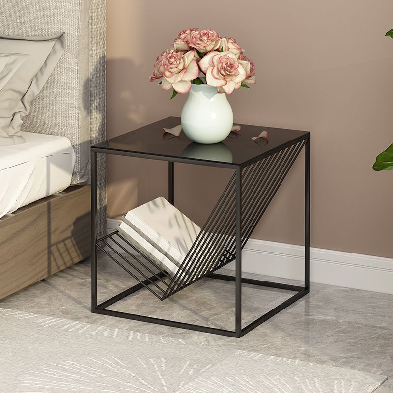 Metal 20 Inch H Bed Nightstand Open Storage Iron Modern Night Table