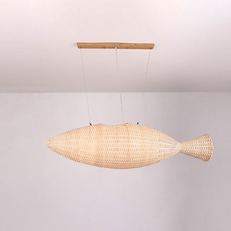 Asie Fish en forme de lumière suspendue en bambou salle à manger suspension suspension en beige