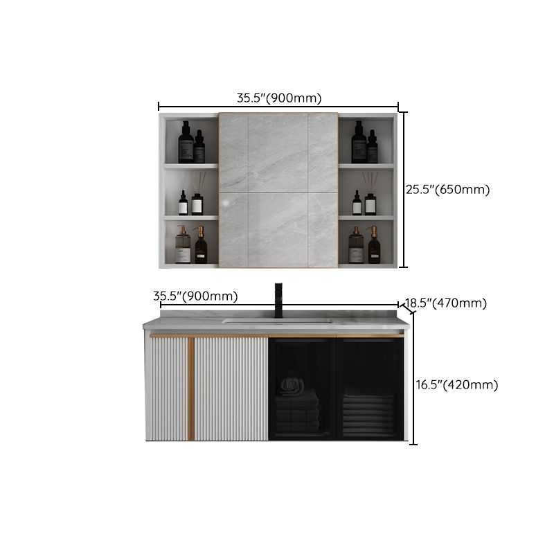 Rectangular Wall Mount Sink Vanity Modern White Metal Frame Vanity