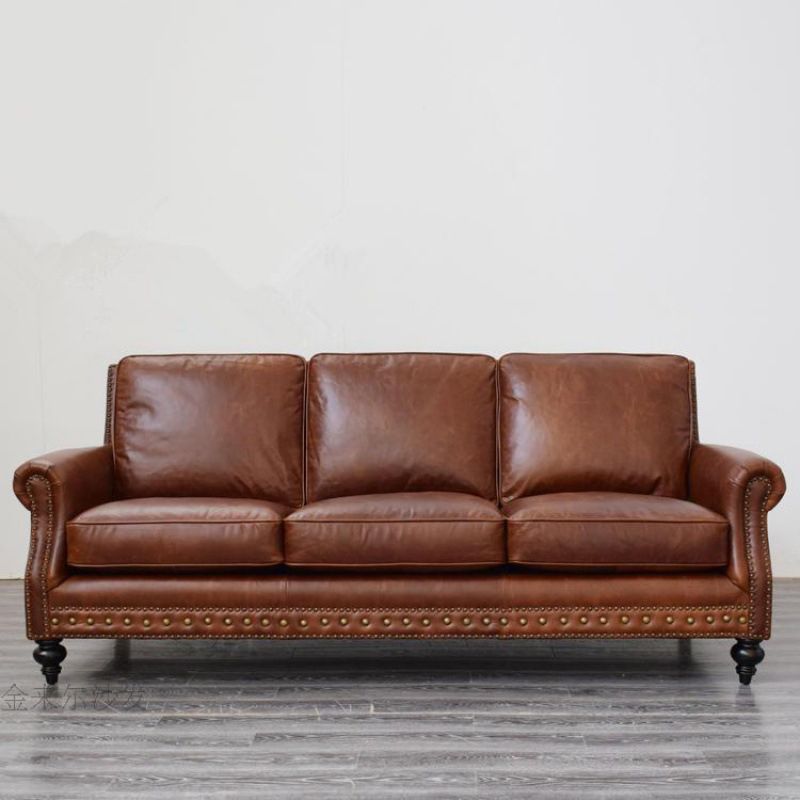 Traditional Rolled Arm Sofa with Nailhead Trim Cushion Back Couch for Three People