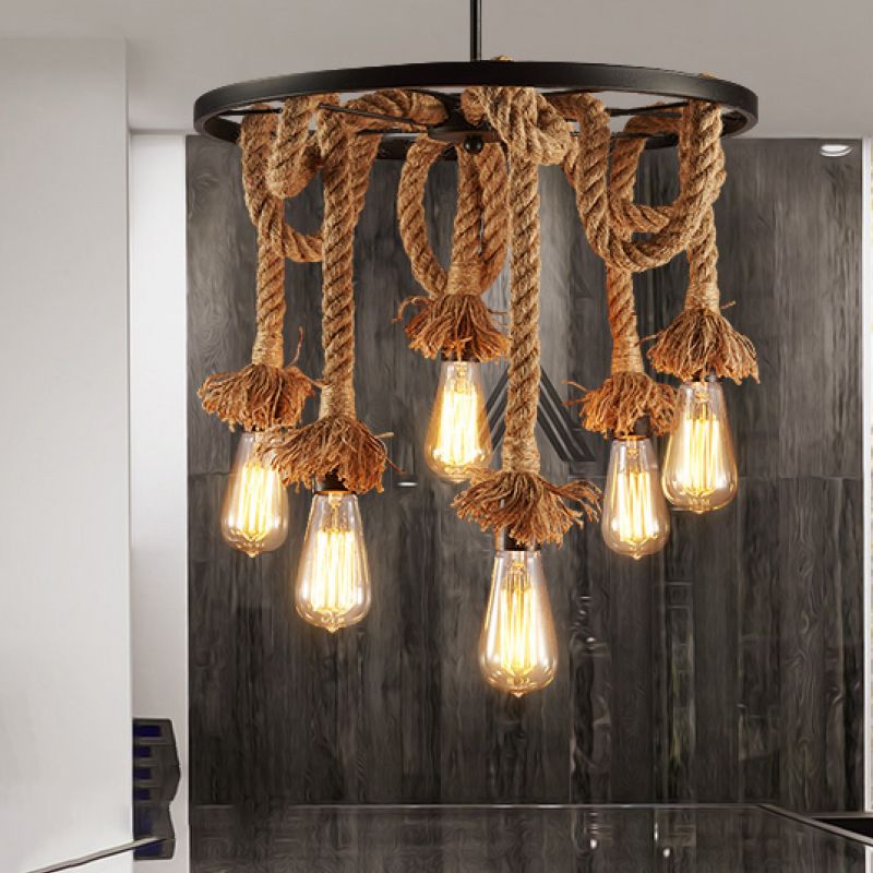 Brown Abert Bulb Design Chandelier ROPE ROPE RESTAURANTE DE RESTAURANTE DE 6 LIGRES CON COLGAR CON REDIL