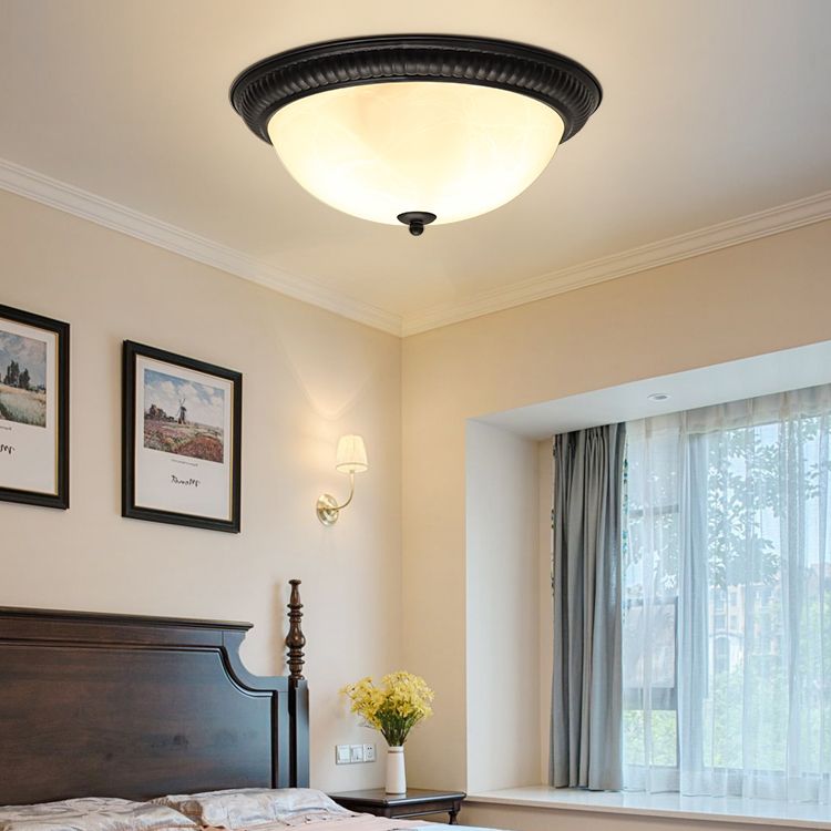 Bowl Glass Flush Mount Light Fixture Traditional Bedroom Flush Mount Lamp in Black