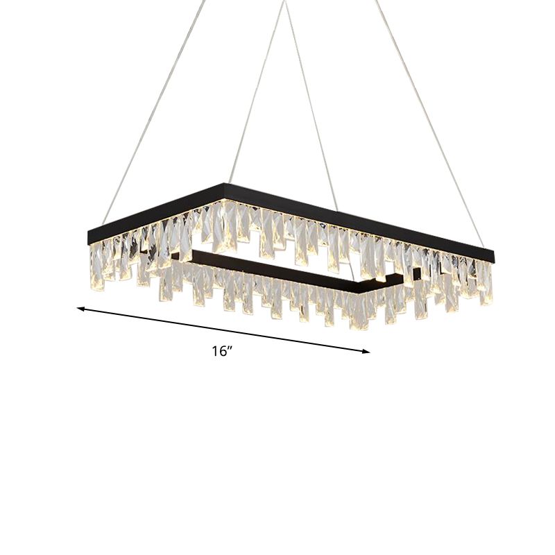 Rectangle Hanging Light Modern Crystal Block 16"/23.5" Wide LED Black Chandelier Lighting