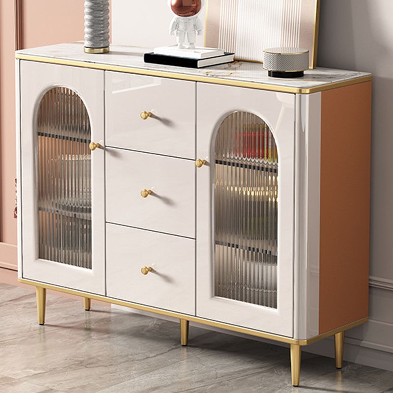 Glam Style Sideboard White Stone Top Side Board with Gold Legs