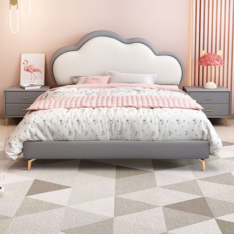 Queen Upholstered Low Bed Frame Mattress Included Standard Bed with Cloud Shaped Headboard