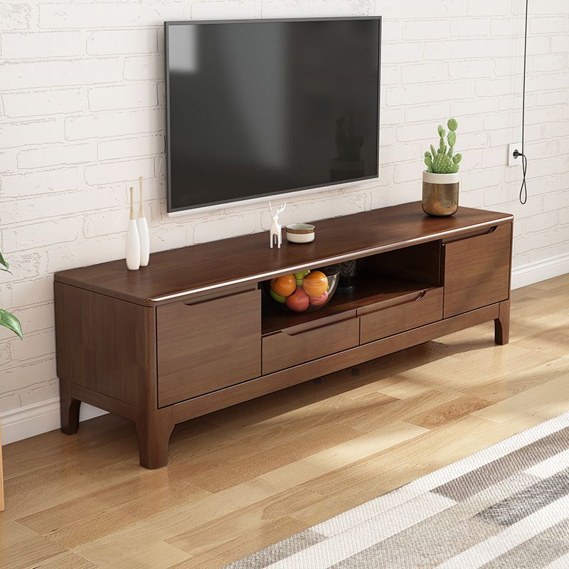 Modern TV Media Stand Rubberwood Open Shelving TV Stand Console with Drawers