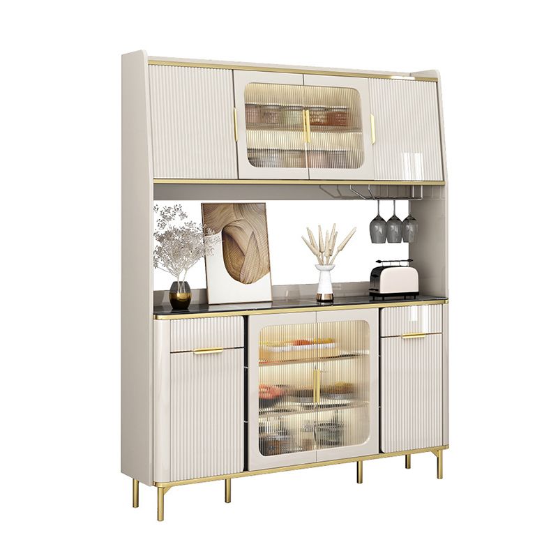 Modern Wood Dining Hutch Glass Doors Storage Cabinet with Doors