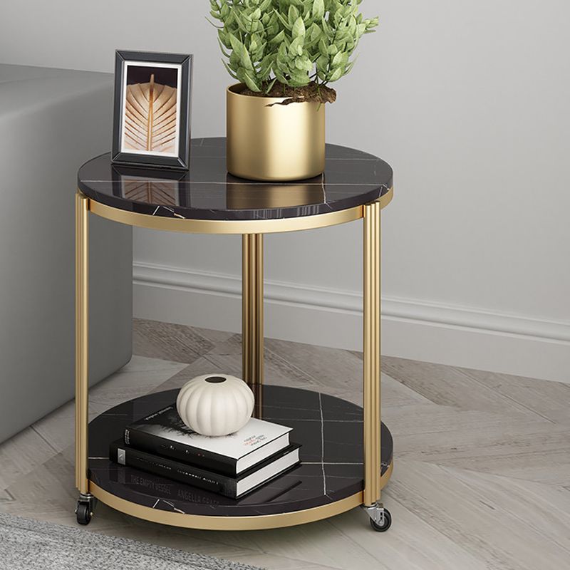 Glam Stone Night Table 21.65" Tall Bedside Cabinet with 2 Shelves