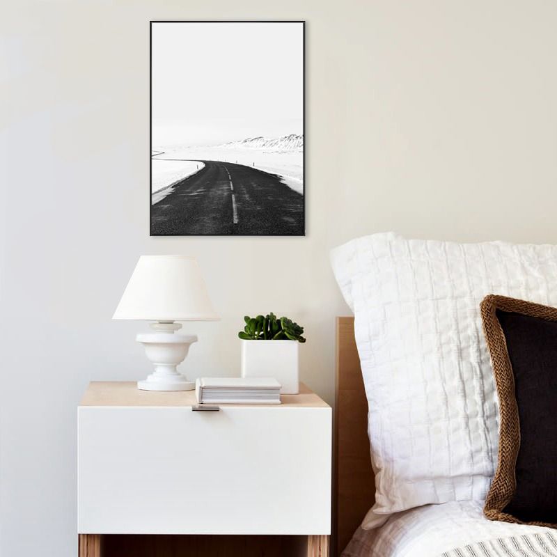 Photo S Curved Road Art Print Nordic Bedroom Snowy Wilds Scene Canvas in White for Wall Decor