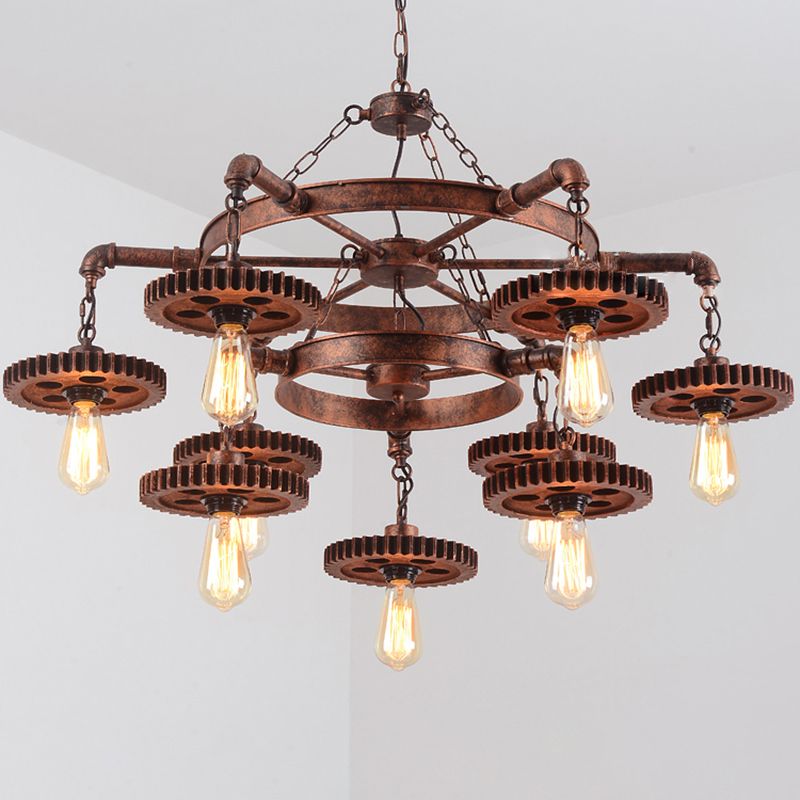 Wheel Chandelier Light Fixture Industrial Metal Pendant Lighting for Restaurant