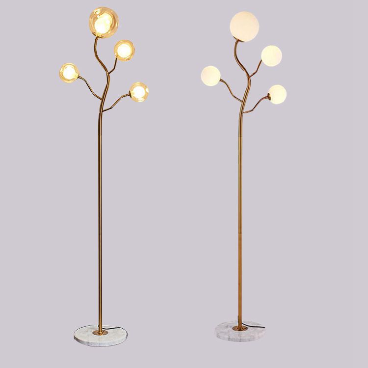 Modern Simple Iron Floor Lamp Tree Shape Floor Light with Glass Shade for Bedroom