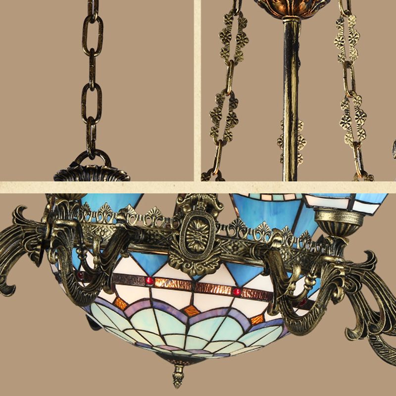 Star Chandelier Lighting Fixture Mediterranean Stained Art Glass Hanging Chandelier