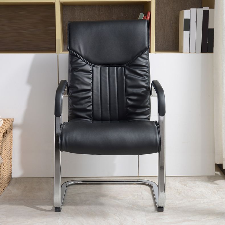 Modern Upholstered Desk Chair Faux Leather Mid-Back Arm Chair