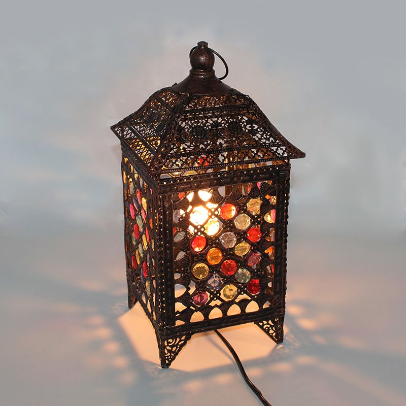 Metal Black/Brass Night Table Light Pavilion 1 Light Bohemian Nightstand Lamp for Bedroom