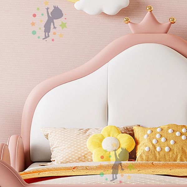 Upholstered Scandinavian Bed, Faux Leather Standard Bed with Headboard in Pink